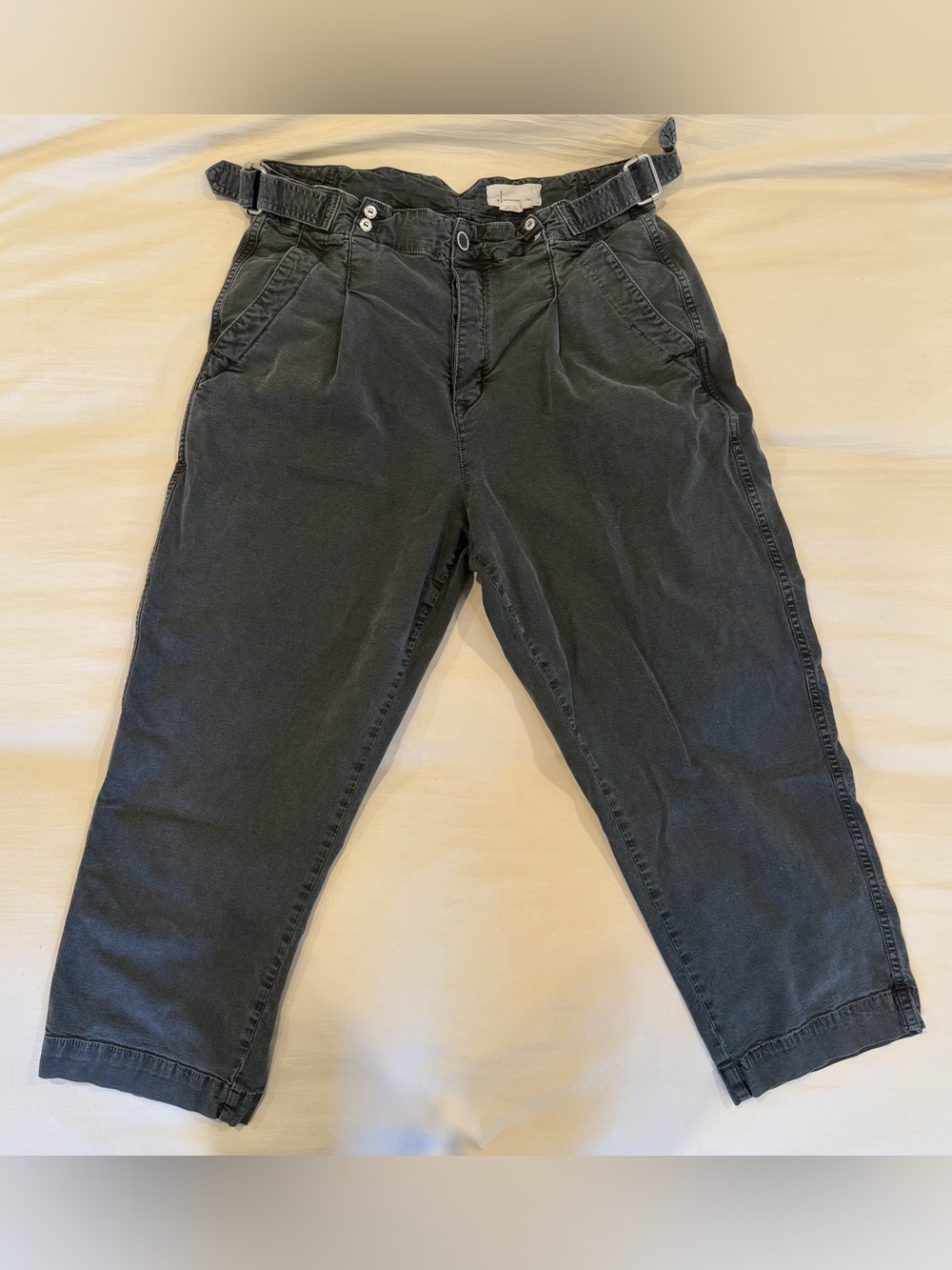Anthropologie Canvas Gray Paperbag Waist Pants Straight Leg High Rise Sz 31